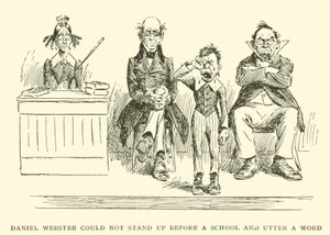 Daniel Webster bir okulun önünde ayağa kalkıp tek kelime söyleyemedi by Frederick Burr Opper