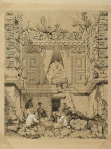 Archway, Casa del Gobernador, Uxmel, Yucatan, 1843 (sepya mürekkebi ve dokuma kağıt üzerinde yıkama) by Frederick Catherwood