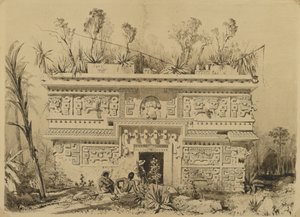 Las Monjas, Chichen Itza, Yucatan, 1843 (dokuma kağıt üzerinde sepya mürekkebi ve yıkama) by Frederick Catherwood