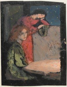 Bir Masanın Yanında İki Kız Yıldızlı Bir Geceye Bakın, 1905 (karttaki sıcaklık) by Frederick Cayley Robinson