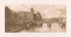 Pont au Change, Theatre de la Cite, Pont Neuf ve Conciergerie Hapishanesi'nin görünümü