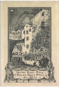 Bookplate: Irving Kent Hall ve Mary Kent Hall, Ex Libris yazılı by Frederick Garrison Hall