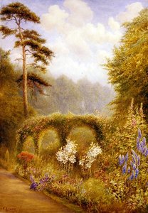Zambaklar ve Delphiniums, Golden Hill Park, Londra (kağıt üzerine suluboya) by Frederick Henry Evans