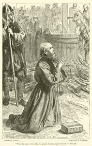 Kazığa gelince diz çökerek dua etti. by Frederick John Skill