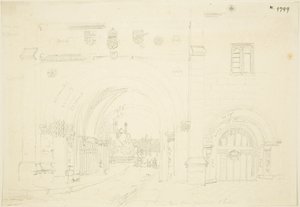 Abbey Gatehouse of Bristol Katedrali, Güneye Bakmak (kağıt üzerine kurşun kalem) by Frederick Mackenzie