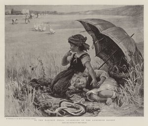 Hasat Tarlasında, Öğle Yemeği Sepetinin Muhafızları by Frederick Morgan