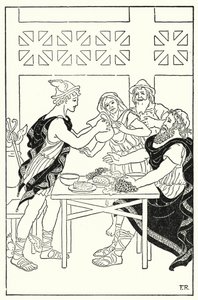 Quicksilver, boş olduğu varsayılan sürahiden kaseleri doldurmaya başladı (lito) by Frederick Richardson