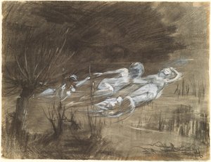 İki Kadın Ruhun Katıldığı Nehirde Yüzen Kadın by Frederick Trapp Friis