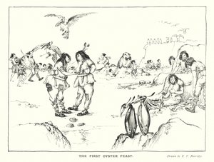 İlkel sahneler: İlk İstiridye Ziyafeti (taş baskı) by Frederick Vango Burridge