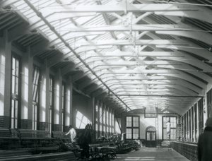Bakımı üzerinde çalışan beş adamla Aslan Evi, Londra Hayvanat Bahçesi, 1926 by Frederick William Bond