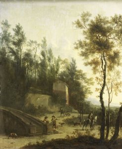 Avcılarla İtalyan Manzarası by Frederick de (manner of) Moucheron