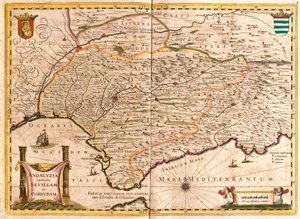 Sevilla ve Cordoba (İspanya) ile Endülüs Haritası (gravür