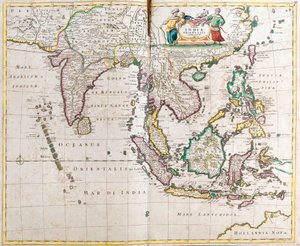 Doğu Hindistan Haritası (Güney ve Güneydoğu Asya: Pakistan, Hindistan, Nepal, Bangladeş, Burma, Sri Lanka, Tayland, Malezya, Vietnam, Kamboçya, Laos, Filipinler, Singapur ve Endonezya) (gravür