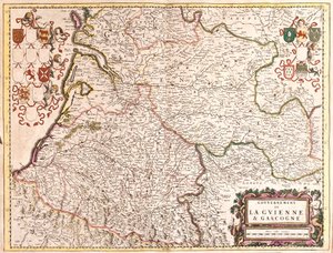 Guyenne ve Gascogne (Fransa) Hükümeti Haritası (gravür by Frederick de Wit