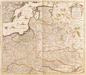 Polonya Krallığı, Litvanya ve Livonia Duches (Letonya) (Baltık Ülkeleri) ve Ukrayna (gravür) Haritası