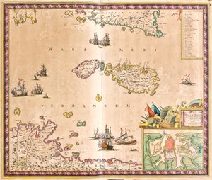 Malta adasının haritası (gravür by Frederick de Wit