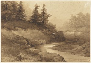 Bir nehir ile tepelik manzara by Frederik Hendrik Kaemmerer