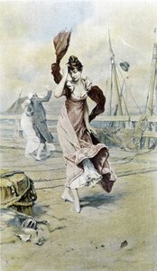 Deniz kenarındaki kadın - erken ilkbahar alegorisi, Hubert Dys tarafından gösterilen takvim, F.H. Kaemmerer tarafından boyanmış by Frederik Hendrik Kaemmerer
