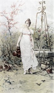 Kuyudan dönen kadın - bahar alegorisi, Hubert Dys tarafından gösterilen takvim, F.H. Kaemmerer tarafından boyanmış by Frederik Hendrik Kaemmerer