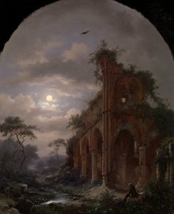 Ay Işığında Bir Harabenin Yanında Meditasyon Yapan Keşiş Geceleri Bir Harabede Meditasyon Keşiş by Frederik Marinus Kruseman (signed by artist)