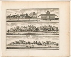 Ambon Hila'da üç kale ve Hila'daki Amsterdam Kalesi / Nieuwe Moorsche Tempel / Larike'deki De Fortres Rotterdam / De Pas Baguwala ve Middelburg Kalesi (nesnedeki başlık)