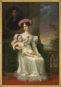 Josephine of Leuchtenberg, İsveç ve Norveç Kraliçesi (kollarında oğlu Charles XV, Kral I. Oscar