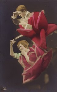 Bir gülden bir kadın ve bir erkek çıkar (renkli fotokolaj) by French Photographer
