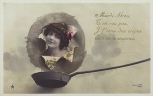 Bir gözleme tavasının üzerinde patlayan bir kadının kafası (renkli fotoğraf kolajı) by French Photographer