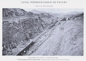 Panama Interoceanic Kanalı, Kilit İşleri (bw fotoğraf) by French Photographer