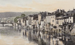 Moselle kıyısında Rualmenil rıhtımında Epinal, Eski evler by French Photographer