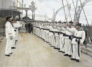 Fransız Donanması, 19. yüzyıl sonu: tabanca - revolver tatbikatı - İncil. des Arts deco. by French Photographer