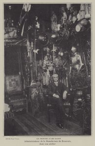 Beauvais Goblen İmalatı Müdürü Fransız ressam Jules Badin, atölyesinde (s/b fotoğraf) by French Photographer