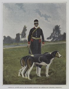 Vicomte Gaetan de Chezelles, Fransa avının üniformalı tazı ve avcısı (renkli fotoğraf) by French Photographer