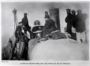 Jules Verne (1828-1905) ve Jules Hetzel oğlu bir torpido üzerinde. by French Photographer