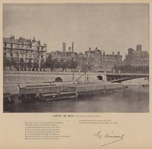 Paris Komünü, Hotel De Ville, Arcole köprüsünden alınan görünüm (s/b fotoğraf) by French Photographer