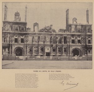 Paris Komünü, Hotel De Ville Harabeleri, Cephe (s/b fotoğraf) by French Photographer