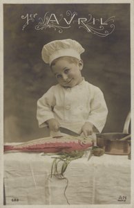 Küçük çocuk balık pişiriyor (renkli fotoğraf) by French Photographer