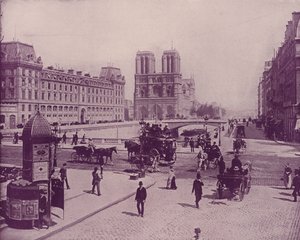 Paris: Pont St Michel ve Notre Dame (s/b fotoğraf) by French Photographer