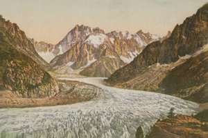 Dağların ve buzulun doğal manzarası. 1913 yılında gönderilen kartpostal. by French Photographer
