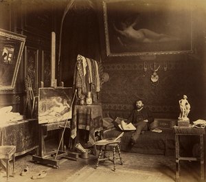 Ressam Toulot Stüdyosunda (s/b fotoğraf) by French Photographer