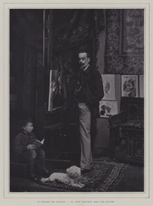 Çocukların ressamı: Fransız ressam Jean Geoffroy stüdyosunda (s/b fotoğraf) by French Photographer