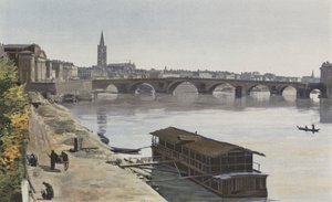 Toulouse, Pont-Neuf ve Eglise ND, de la Dalbade, Garonne kıyısında çekilmiş, mansap görünümü by French Photographer