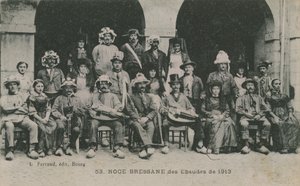 Bressan Ebaudes'in 1913'teki düğünü. 1913'te gönderilen kartpostal. by French Photographer