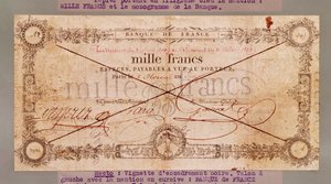 1000 Frank banknot 8 Floreal, An X (28 Nisan 1802) (kağıt üzerine mürekkep) by French School