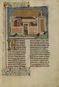 Kulübedeki Köpeklere Katılan Bir Avcı, c.1430-40 (tempera, altın, gümüş boya ve parşömen üzerine yaprak) by French School