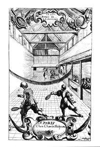 A Royal Game of Tennis in the Jeu de Paume, Versailles, published by Charles Hulpeau   by French School