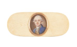 Bt., Sir Robert Ainslie olduğu söylenen bir beyefendi, bir kutunun kapağına yerleştirilmiş (fildişi üzerine suluboya) by French School