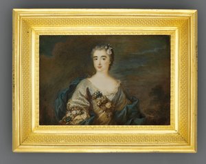 Louise-Jeanne de Durfot adında bir bayan, Duchesse de Mazarin et de la Meilleraye, c.1750 (fildişi üzerine suluboya) by French School