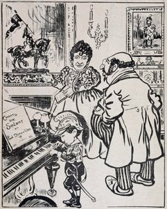 Kullanılmış bir bronz, savaş gemileri ile karikatür, Deroulede için piyanoda notalar ve Jeanne d