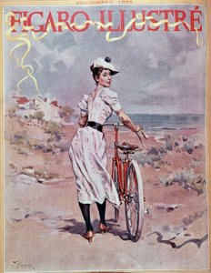 Bisiklete binen bir kadın. Kapak “” Figaro resimli”” by French School